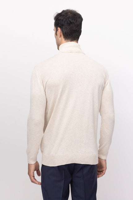 Roll Neck Knit Sweater - Beige - Ron Tomson