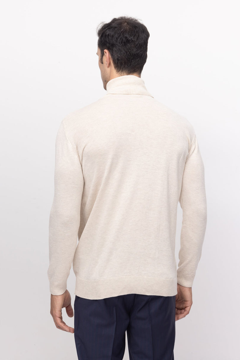 Roll Neck Knit Sweater - Beige - Ron Tomson