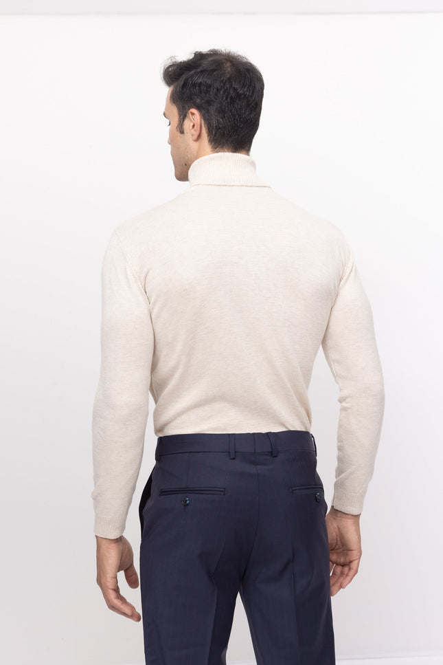 Roll Neck Knit Sweater - Beige - Ron Tomson