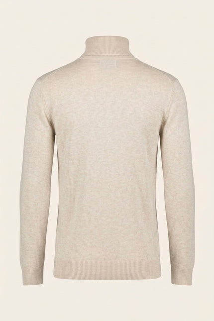 Roll Neck Knit Sweater - Beige - Back