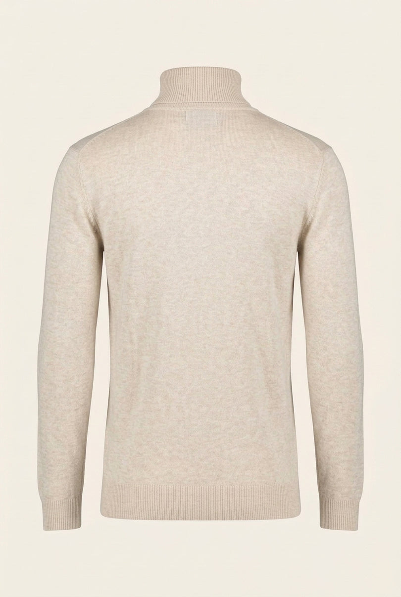Roll Neck Knit Sweater - Beige - Back