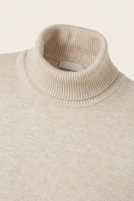 Roll Neck Knit Sweater - Beige - Detail