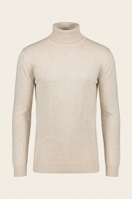Roll Neck Knit Sweater - Beige - Front