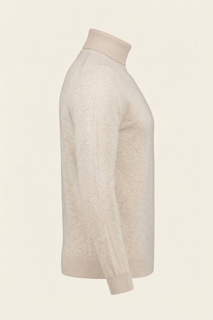 Roll Neck Knit Sweater - Beige - Side