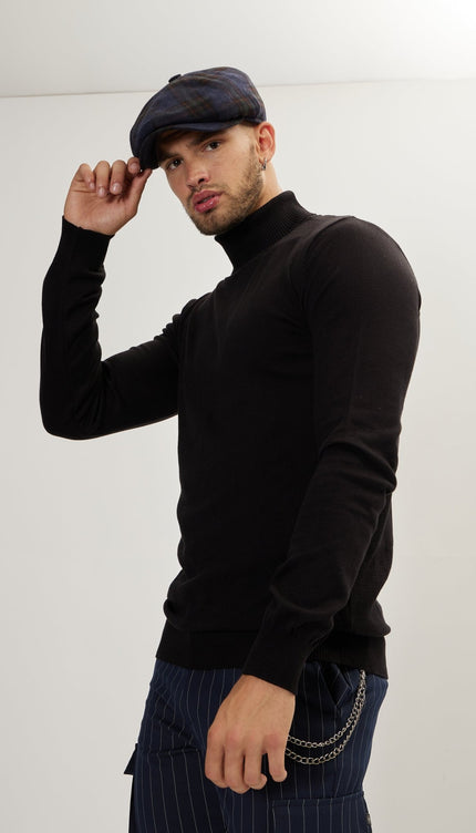 Roll Neck Knit Sweater - Black - Ron Tomson