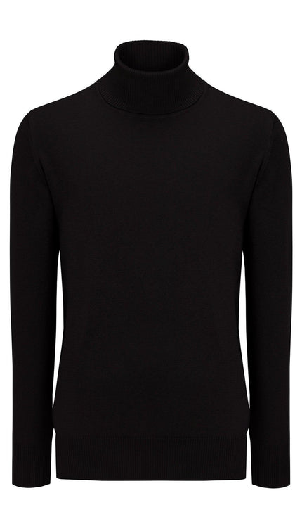 Roll Neck Knit Sweater - Black - Ron Tomson
