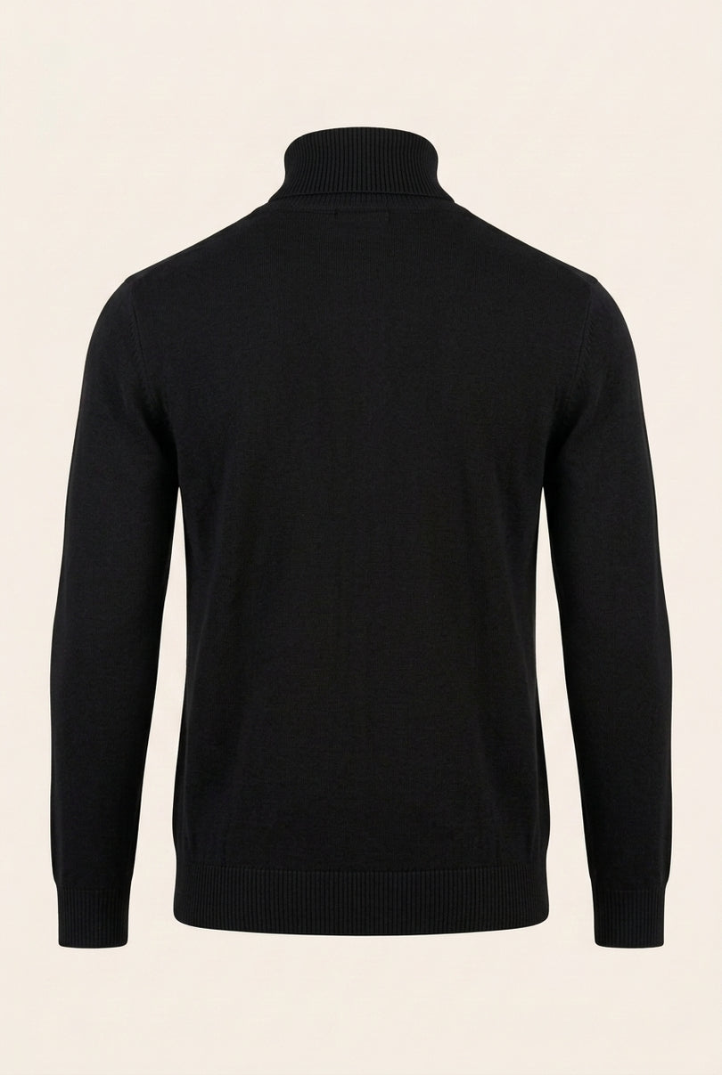 Roll Neck Knit Sweater - Black - Back