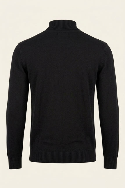 Roll Neck Knit Sweater - Black - Back