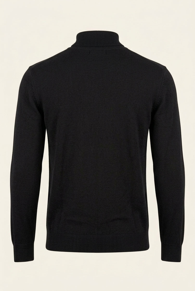 Roll Neck Knit Sweater - Black - Back