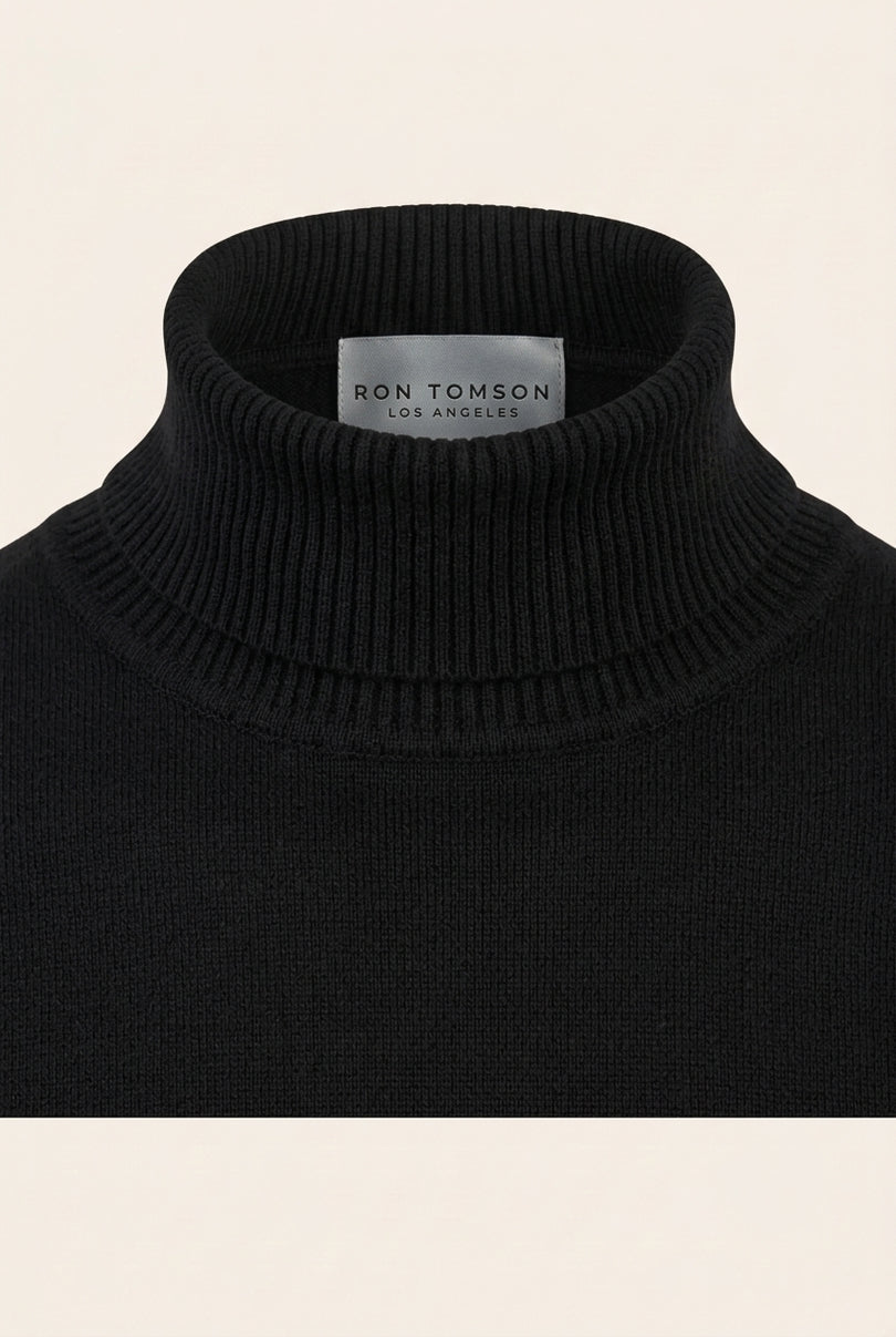 Roll Neck Knit Sweater - Black - Detail