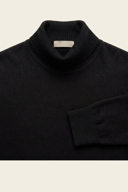 Roll Neck Knit Sweater - Black - Detail