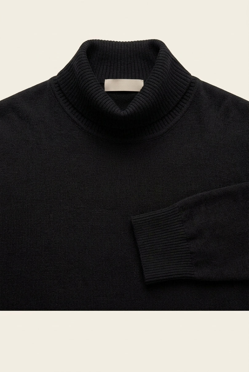 Roll Neck Knit Sweater - Black - Detail