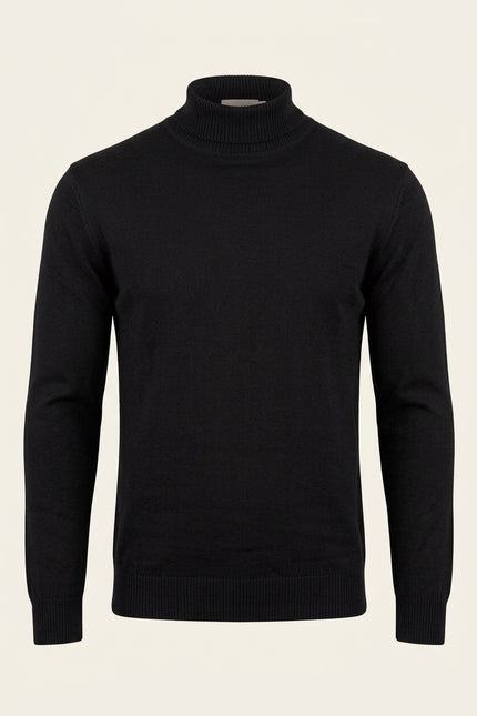 Roll Neck Knit Sweater - Black - Front