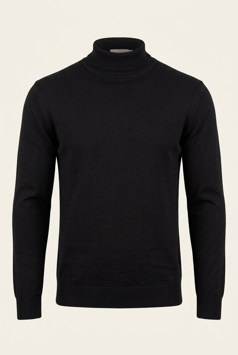 Roll Neck Knit Sweater - Black - Front
