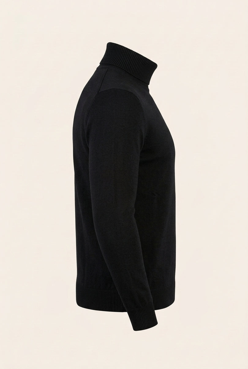 Roll Neck Knit Sweater - Black - Side