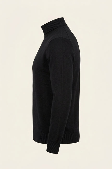 Roll Neck Knit Sweater - Black - Side