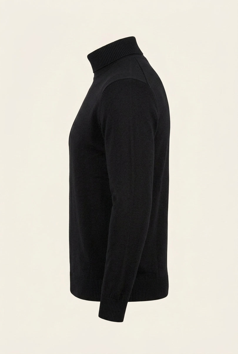 Roll Neck Knit Sweater - Black - Side