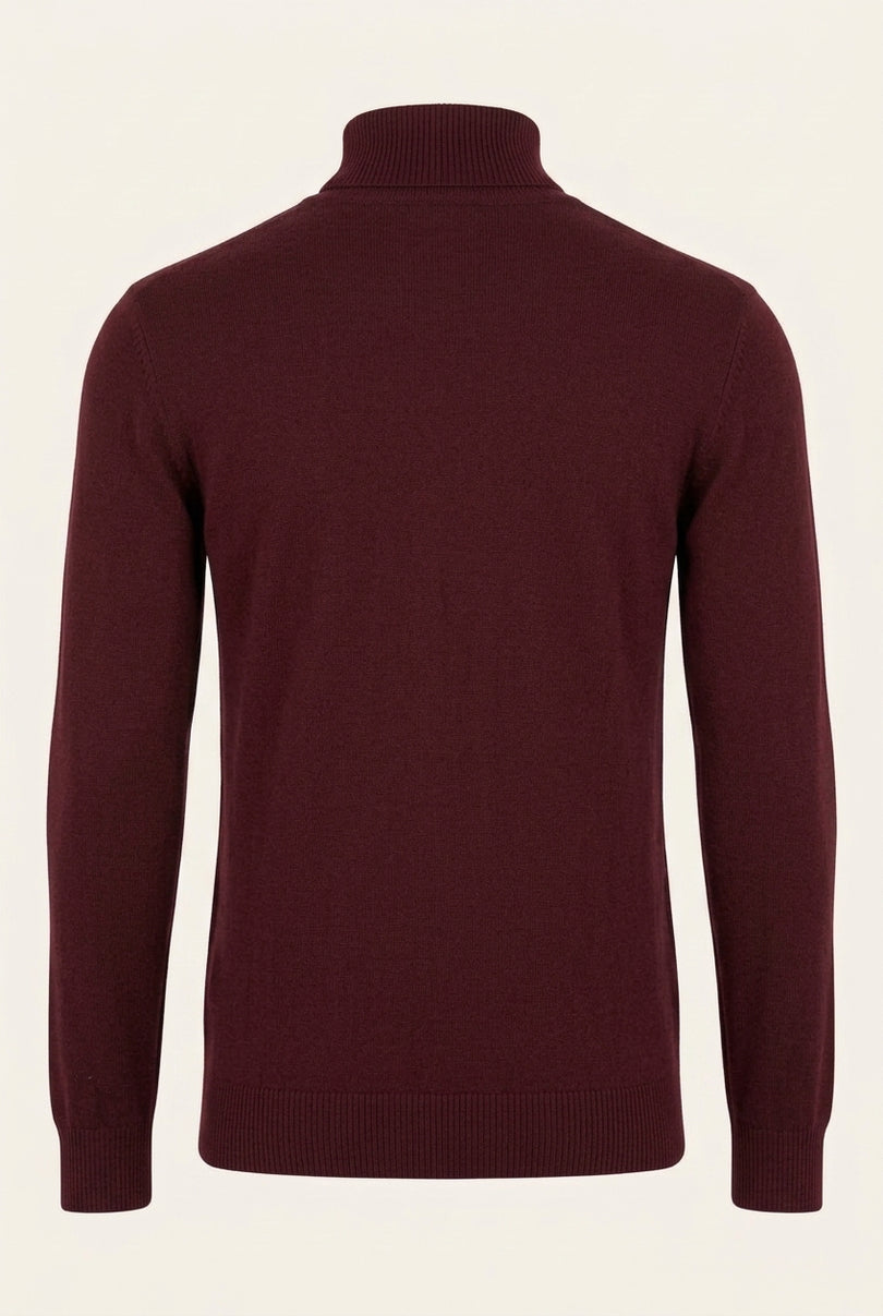 Roll Neck Knit Sweater - Burgundy - Back