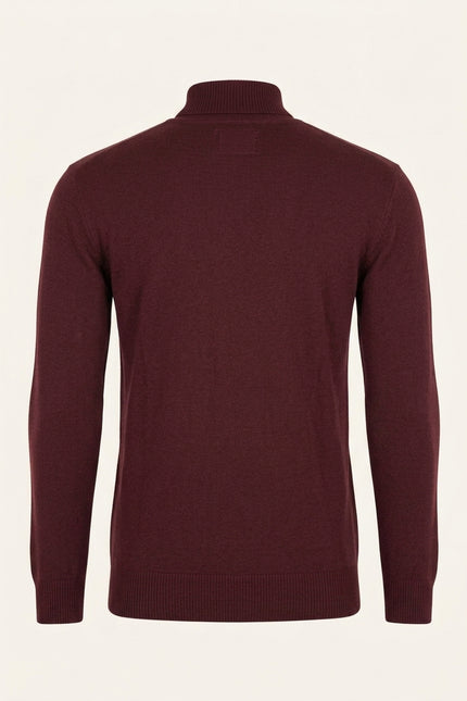 Roll Neck Knit Sweater - Burgundy - Back