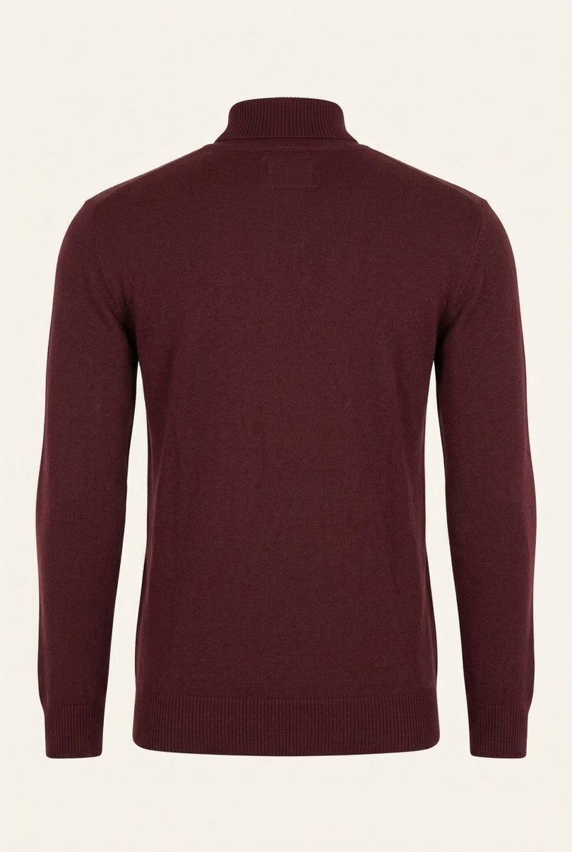 Roll Neck Knit Sweater - Burgundy - Back