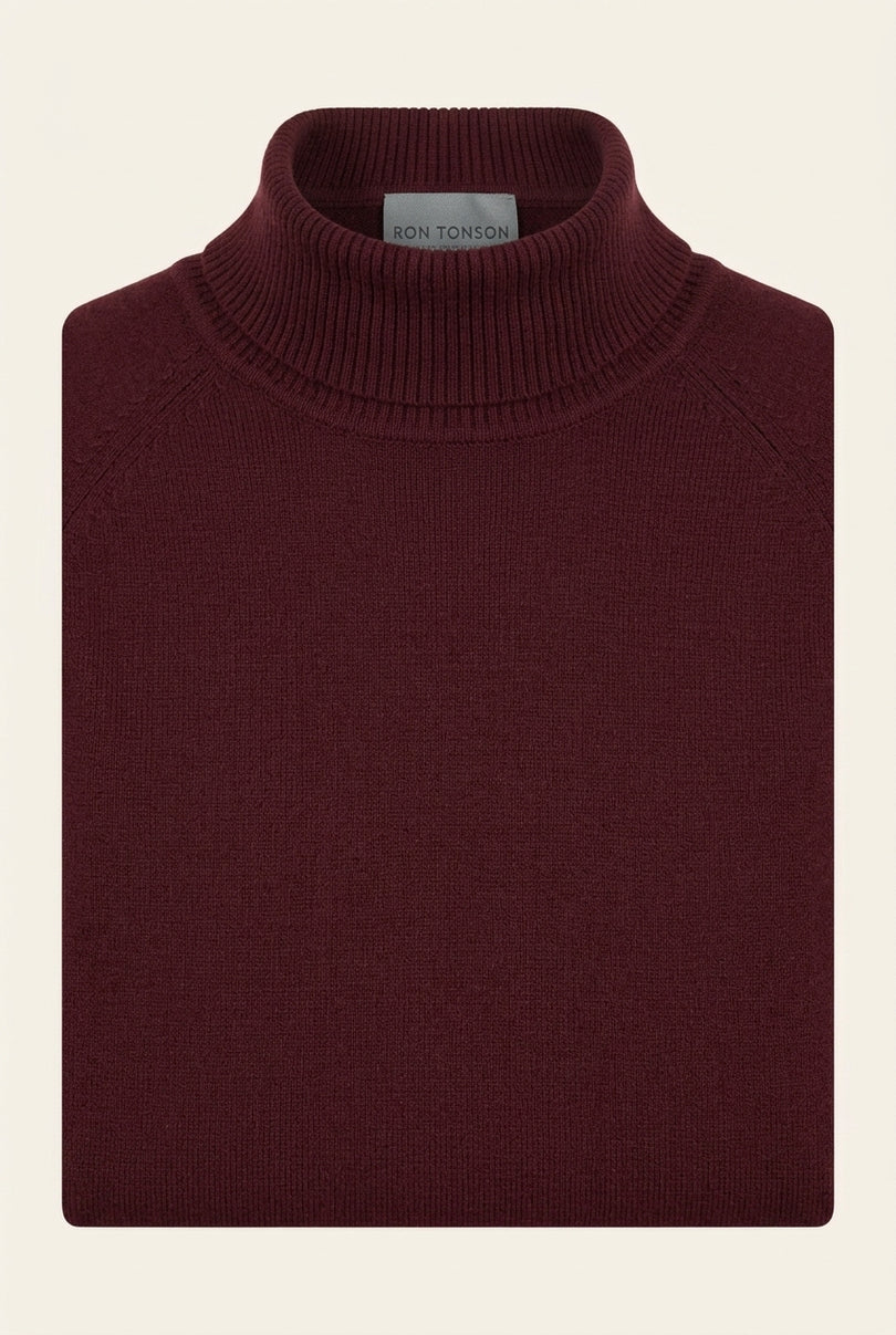 Roll Neck Knit Sweater - Burgundy - Detail