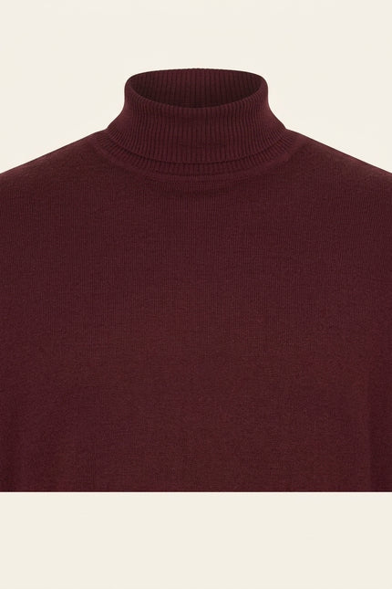 Roll Neck Knit Sweater - Burgundy - Detail