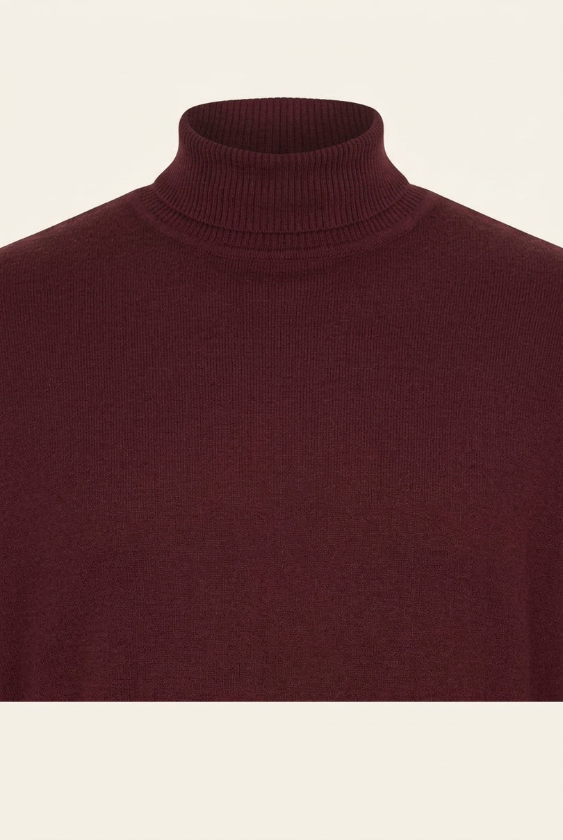Roll Neck Knit Sweater - Burgundy - Detail