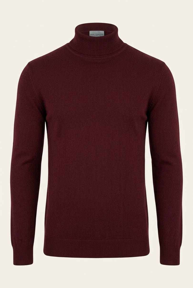 Roll Neck Knit Sweater - Burgundy - Front