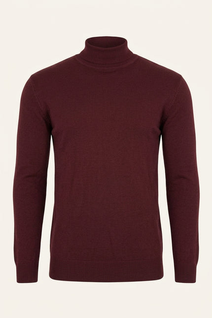 Roll Neck Knit Sweater - Burgundy - Front