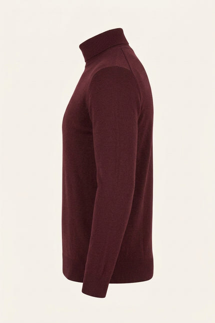 Roll Neck Knit Sweater - Burgundy - Side