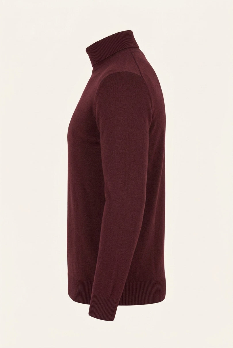 Roll Neck Knit Sweater - Burgundy - Side