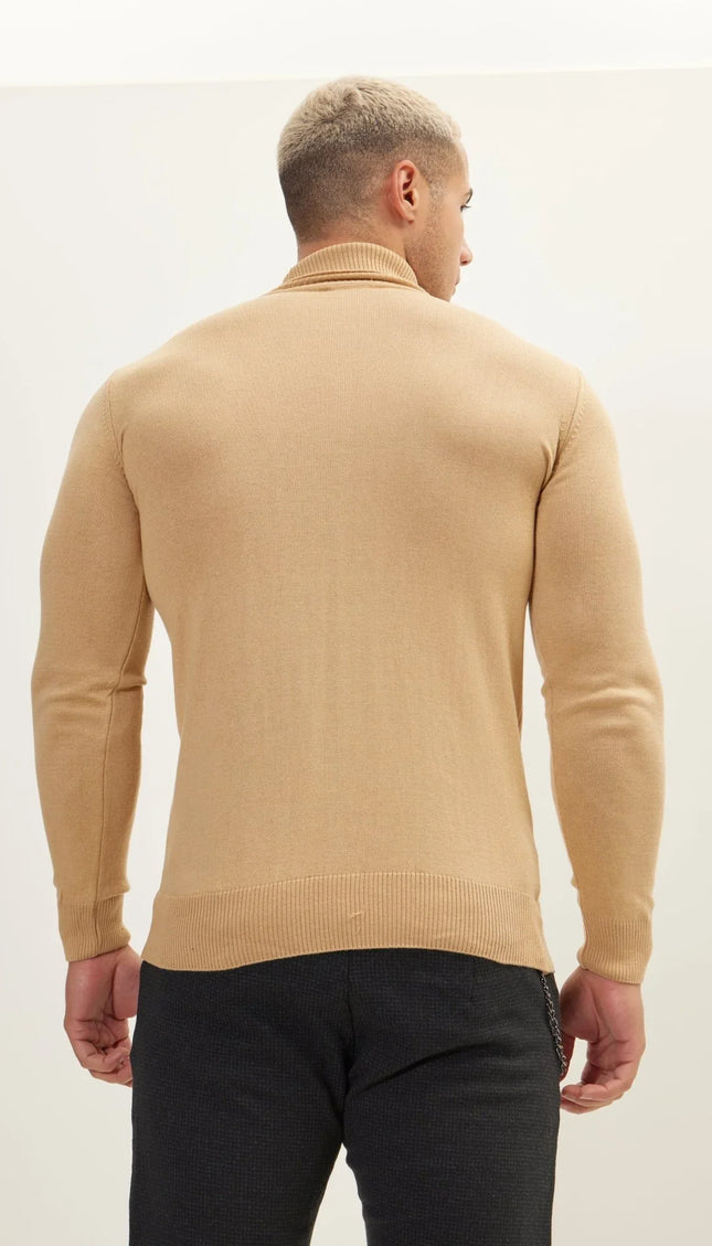 Roll Neck Knit Sweater - Camel - Ron Tomson