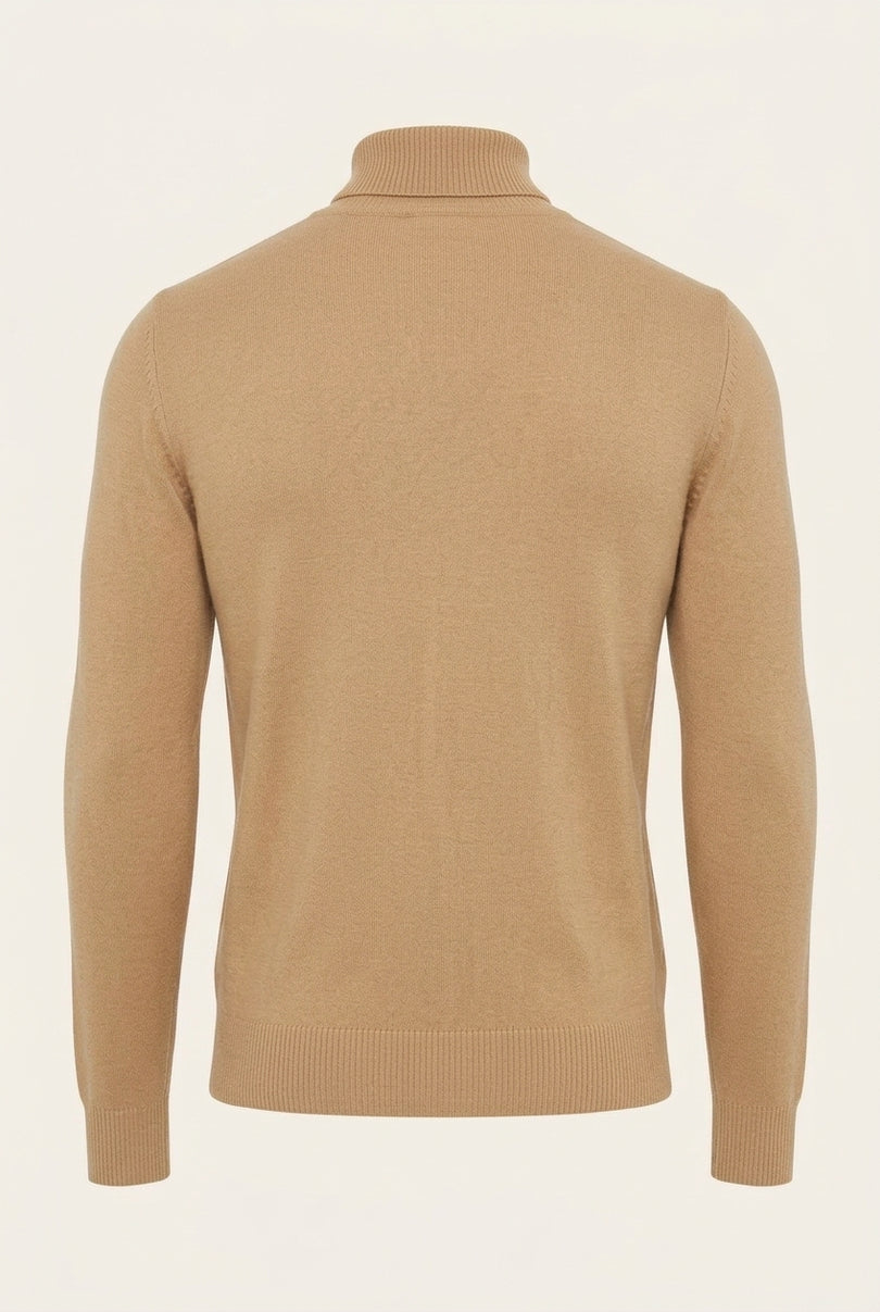 Roll Neck Knit Sweater - Camel - Back