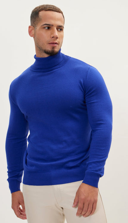 Roll Neck Knit Sweater - Electric Blue - Ron Tomson