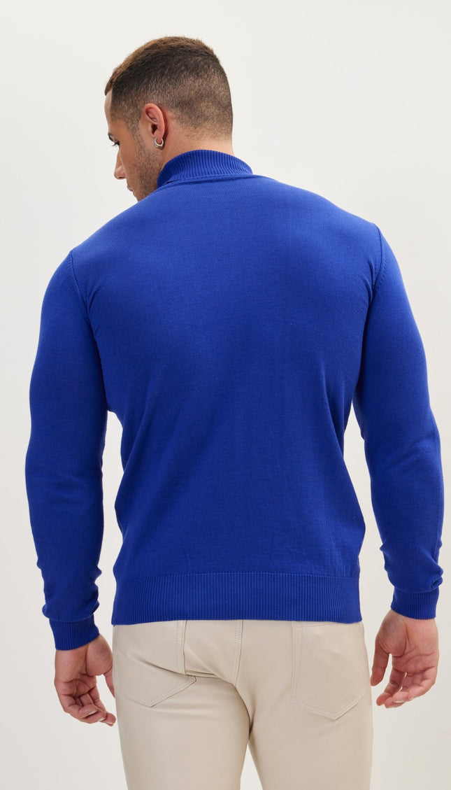 Roll Neck Knit Sweater - Electric Blue - Ron Tomson