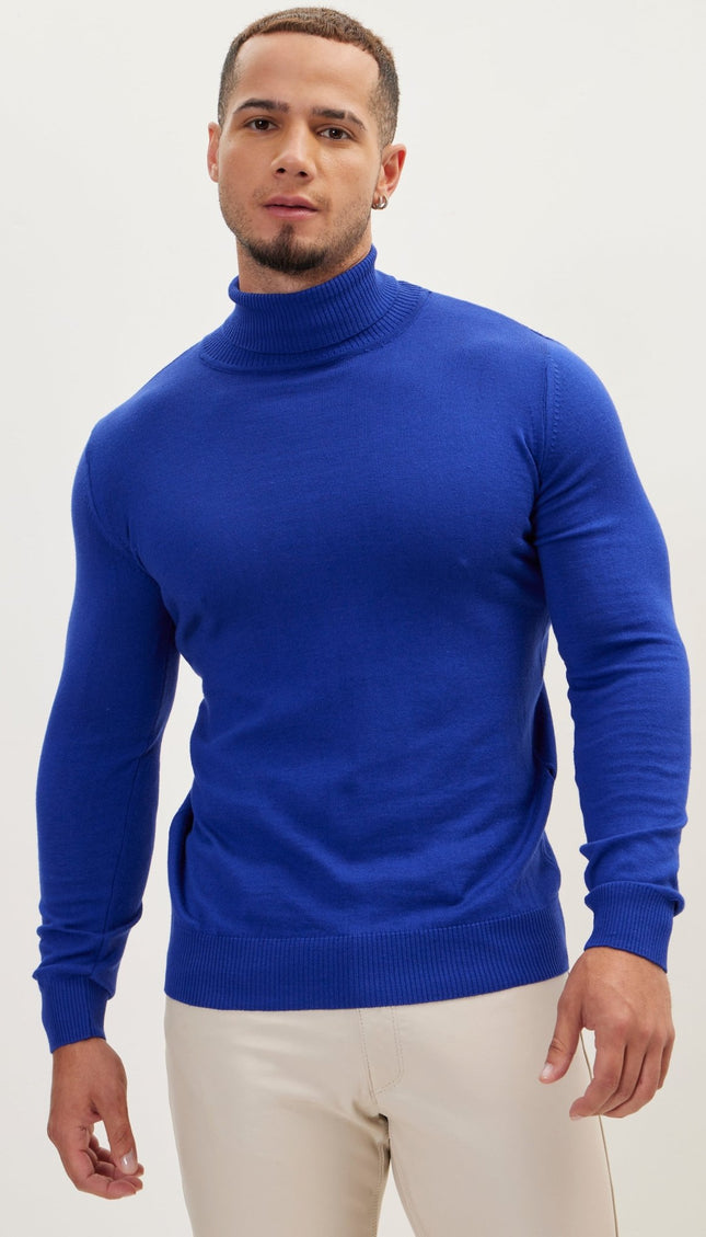 Roll Neck Knit Sweater - Electric Blue - Ron Tomson