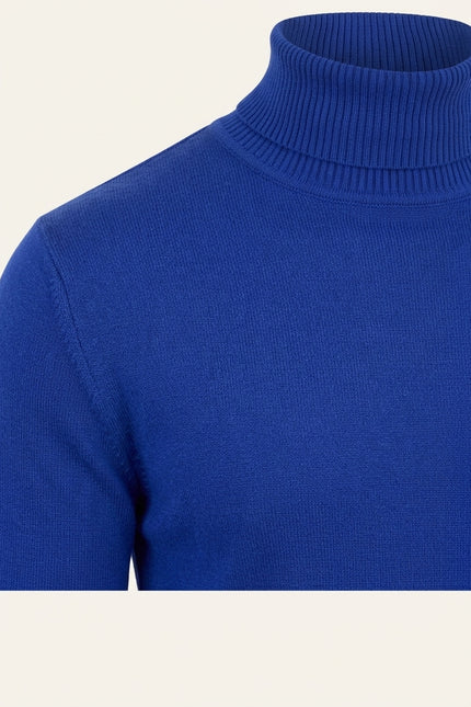 Roll Neck Knit Sweater - Electric Blue - Detail