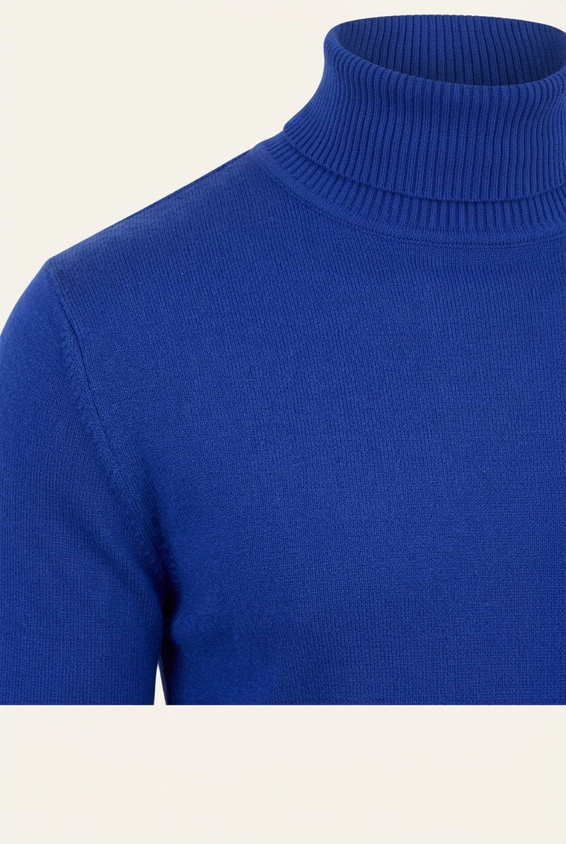 Roll Neck Knit Sweater - Electric Blue - Detail