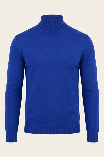 Roll Neck Knit Sweater - Electric Blue - Front
