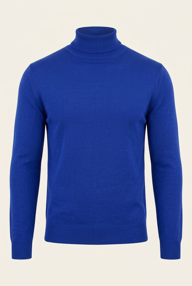 Roll Neck Knit Sweater - Electric Blue - Front