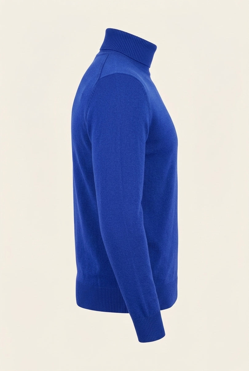 Roll Neck Knit Sweater - Electric Blue - Side