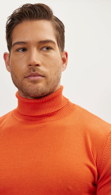 Roll Neck Knit Sweater - Orange - Ron Tomson