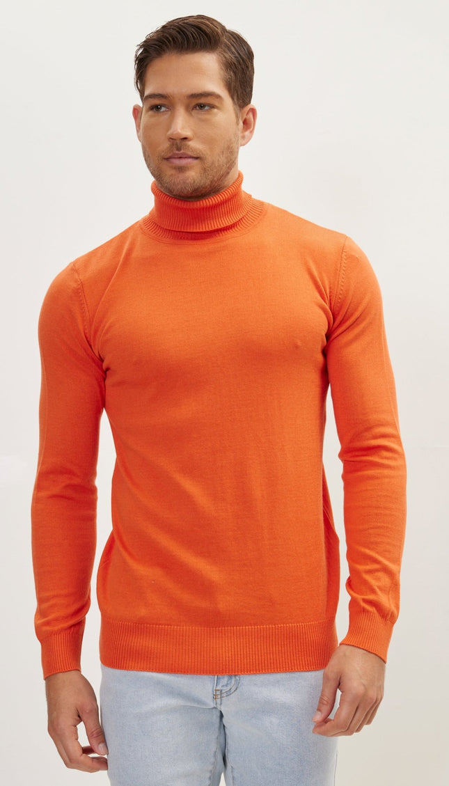 Roll Neck Knit Sweater - Orange - Ron Tomson