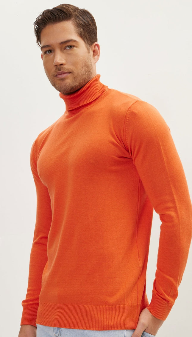Roll Neck Knit Sweater - Orange - Ron Tomson