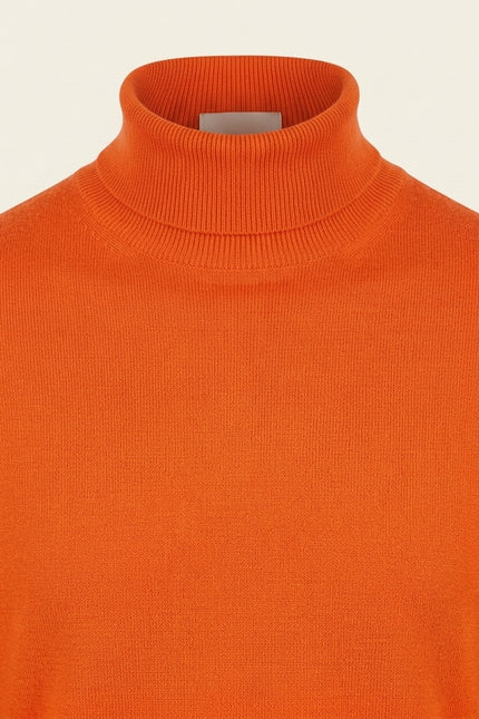 Roll Neck Knit Sweater - Orange - Detail