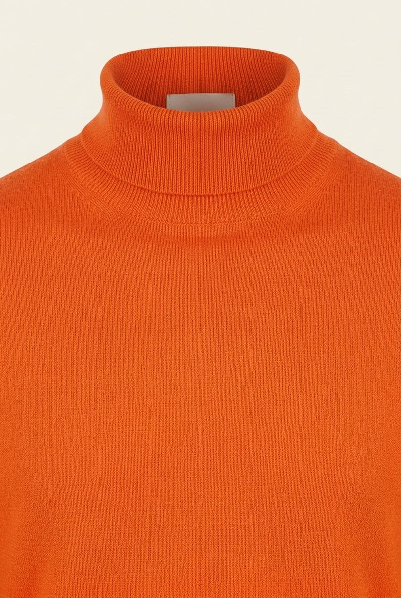 Roll Neck Knit Sweater - Orange - Detail