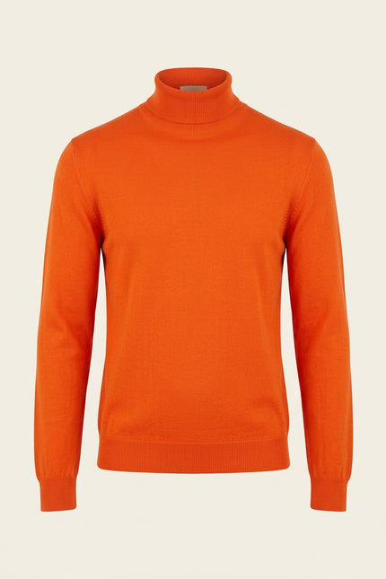 Roll Neck Knit Sweater - Orange - Front