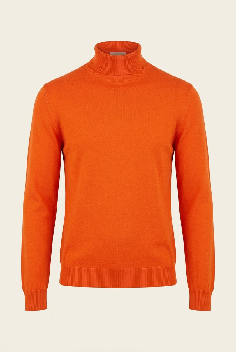 Roll Neck Knit Sweater - Orange - Front