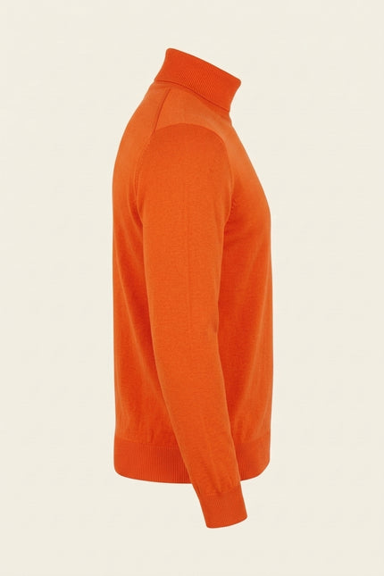Roll Neck Knit Sweater - Orange - Side