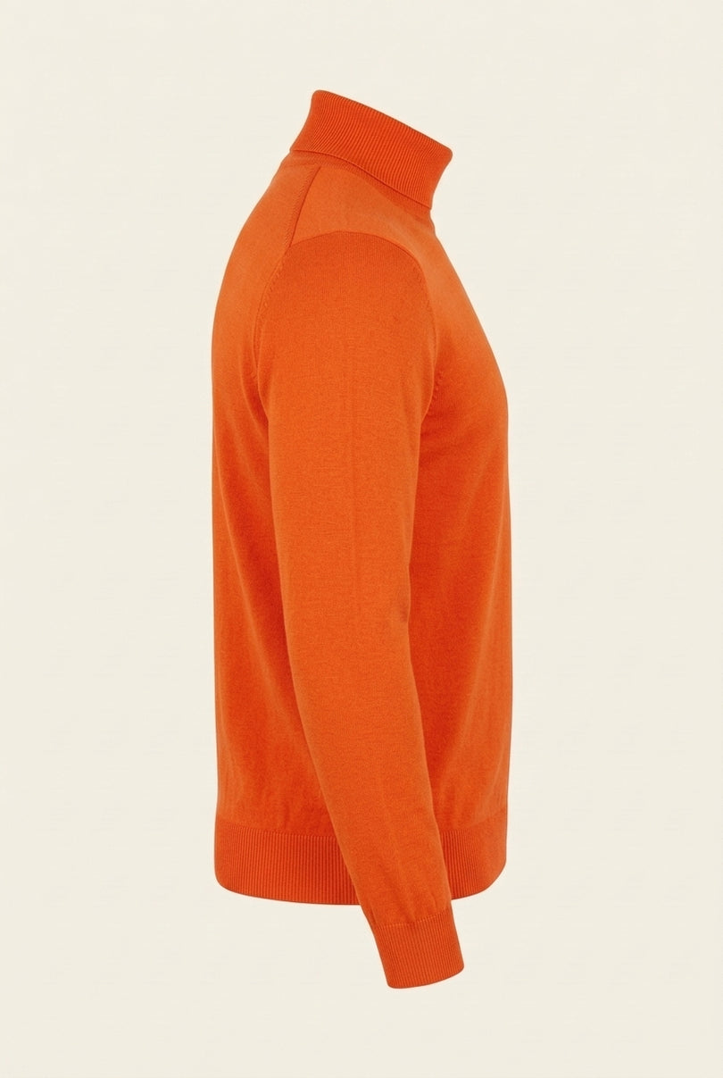 Roll Neck Knit Sweater - Orange - Side